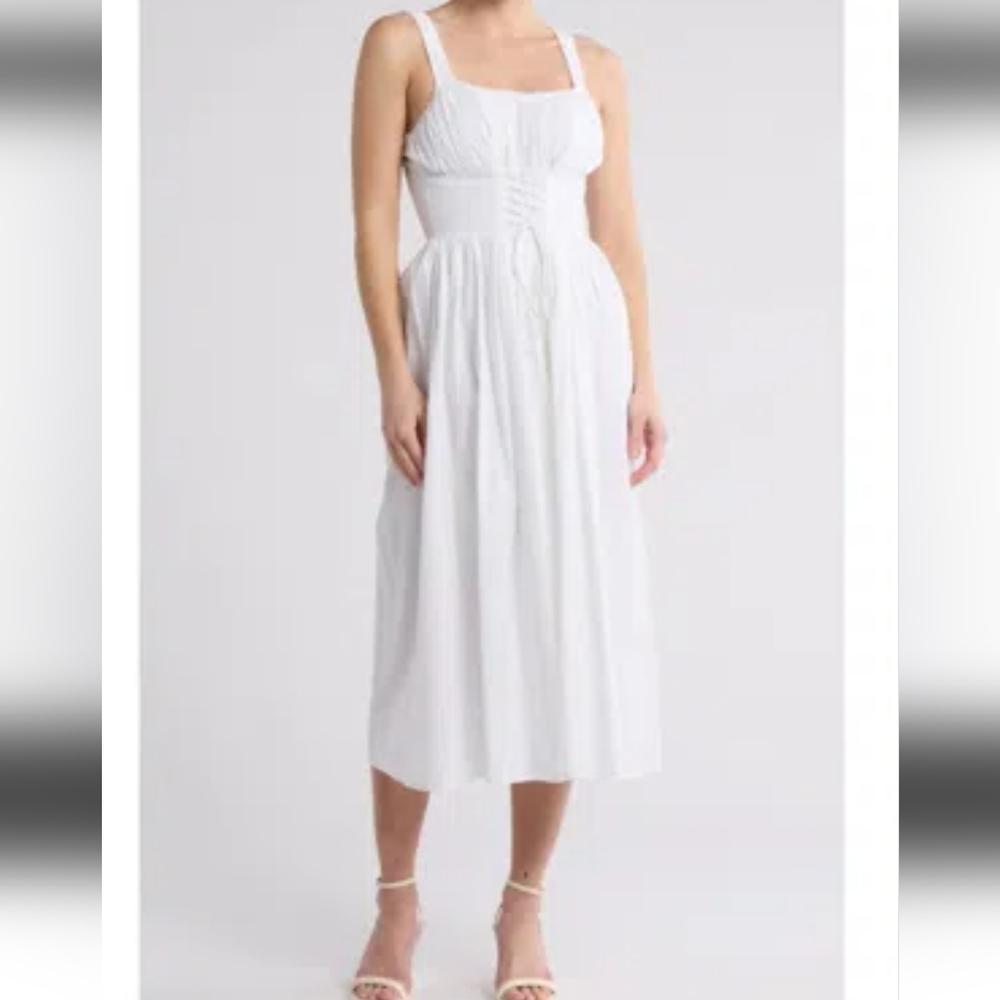 Maisie Corset Cotton White Midi Dress